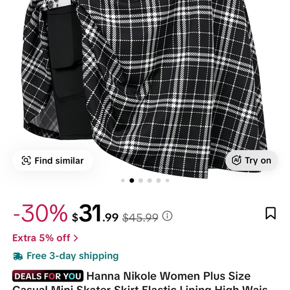 Hanna Nikole 20W Black Grey Women's Skirt - Picture 4 of 4